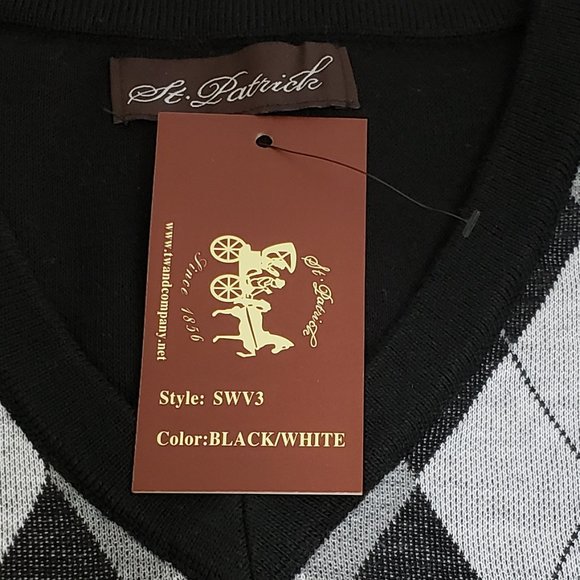 6X St. Patrick V-Neck Black Argyle Sweater Vest 6XL - Picture 5 of 6